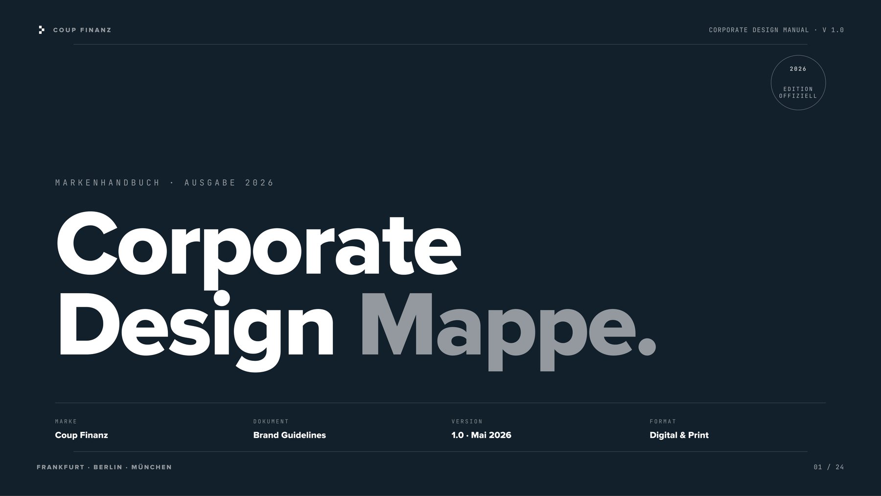Titelseite des Corporate Design Manuals für Coup Finanz